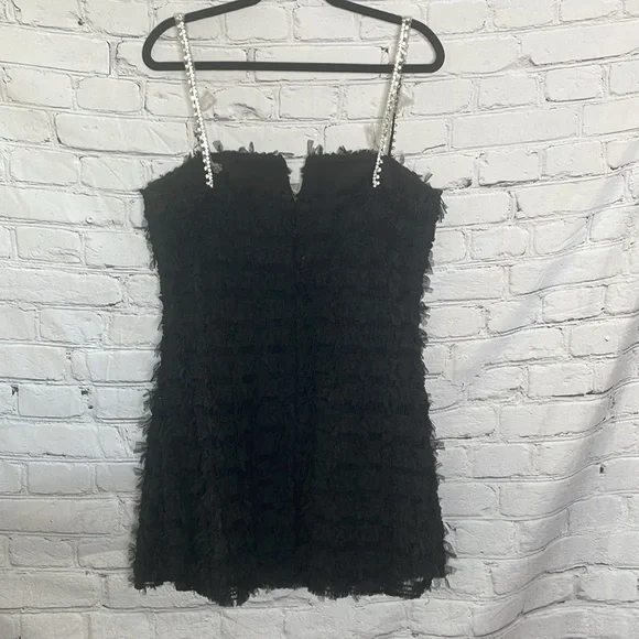 Rebecca Vallance Black Textured Cherie Amour Mini Dress with Embellished Straps